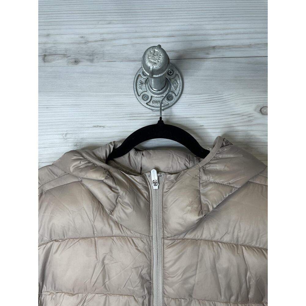 Athleta Aire Puffer Parka Coat Womens XL Tall Beige Hooded Water Repellent - Picture 2 of 11